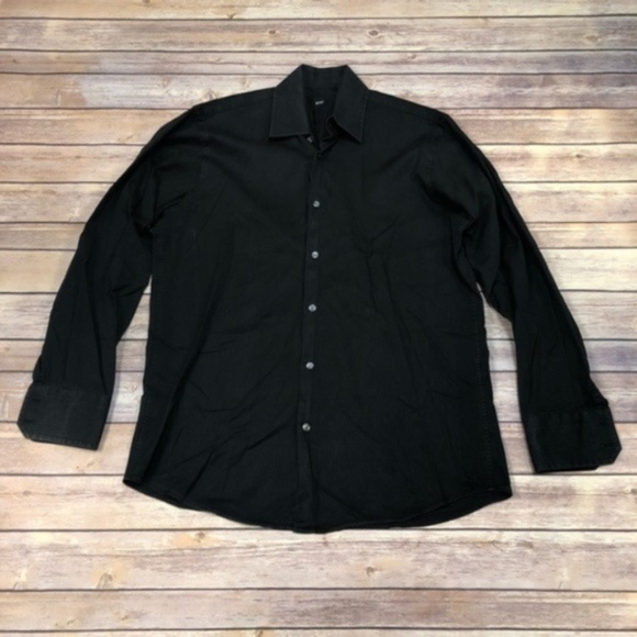 Hugo Boss Mens Button Up Black Stripe Dress Shirt - Picture 2 of 5